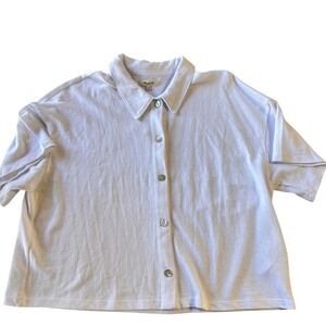 Madewell Women XL Button Up Short Sleeve Textured Polo Shirt white